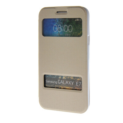 

MOONCASE Two window Leather Wallet Flip Stand Pouch чехол для Samsung Galaxy E7 White 01