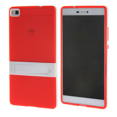 

MOONCASE Huawei P8 Case Jelly color Silicone Gel TPU Skin Slim With Stand Back Case Cover for Huawei Ascend P8 Red