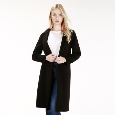 

JZAO ladies pure wool long woolen coat over the knee woolen coat female double-faced woolen coat female coat black S 16082A