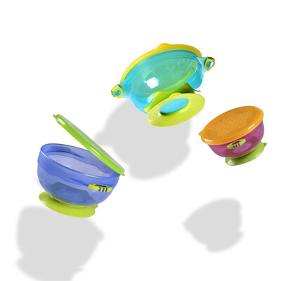 

Babycare childrens tableware non-slip ear three-piece baby cutlery baby sucker bowl with lid food supplement bowl three-piece 3560