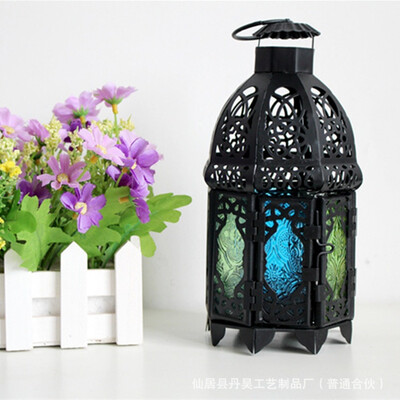 

European Style Wedding Ornaments Craft Gifts Morocco Colorful Lantern Retro Iron Candlestick