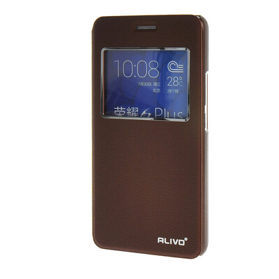 

MOONCASE Case for Huawei Honor 6 Plus Case Slim View Window Leather Flip Bracket Back Cover wine