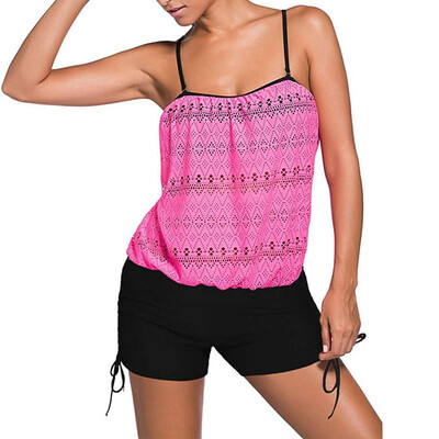 

WoldGirls Womens Plus Size 2pcs Bandeau Tankini Bathing Swimsuit