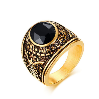 

Fashion accessory 22MM stainless steel red diamond us air force mens ring gold
