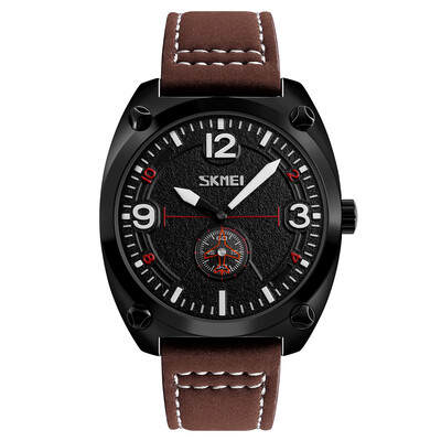 

SKMEI Fashion Casual Quartz Watch 3ATM Water-resistant Men Watches Genuine Leather Wristwatch Male Relogio Musculino
