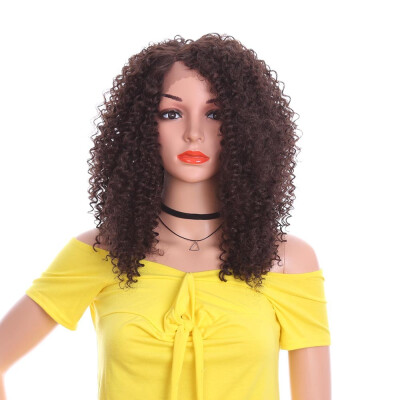 

YYONG Kanekalon Long Afro Kinky Curly Weave Medium Brown Synthetic Hair Wigs For Women 4 Color Lace Wigs