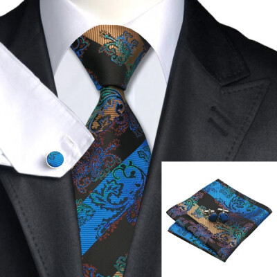 

Hot selling Vogue Men Silk Tie Set High Quality 100% Silk Necktie Handkerchief Cufflinks Set for Formal Wedding Business