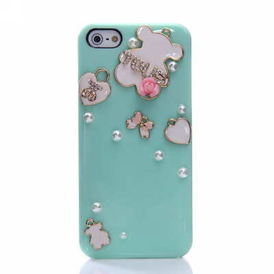 

New Fashion Beautiful Rhinestone Series Hard Case Cover For Apple iPhone 5 5S/ 4 4S BEAR GREEN