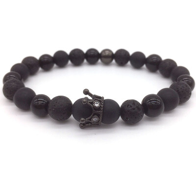 

new fashion Hot Trendy Lava Stone Pave CZ Imperial Crown And Helmet Charm Bracelet For Men Or Women Bracelet Jewelry Pulseira homb