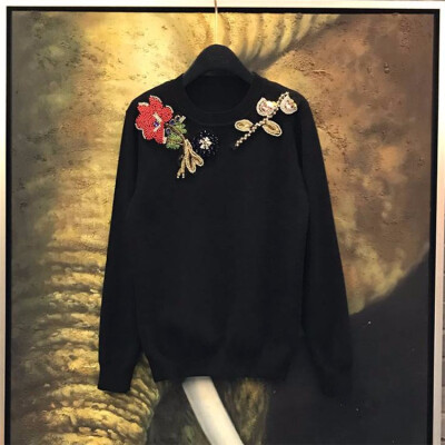 

new 2018 turtleneck sweater female render unlined upper garment European model three-dimensional flowers set auger