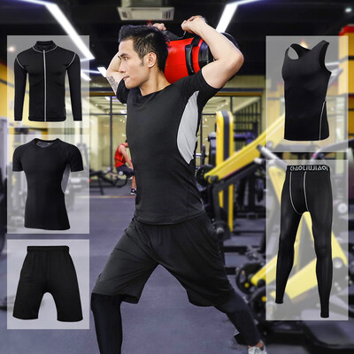 

Fan Dimu sports suit mens fitness suit breathable&quick-drying stretch training basketball sportswear running FNZ9001-mesh gray - short-sleeved jacket five-piece -XL