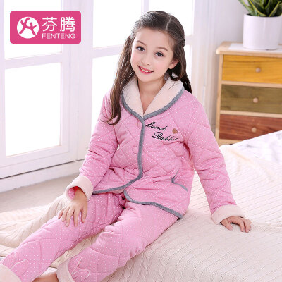 

Fenton quilted thickening girls pajamas 2018 autumn&winter new print lapel long sleeves comfortable home service F98940013 light pink female 140