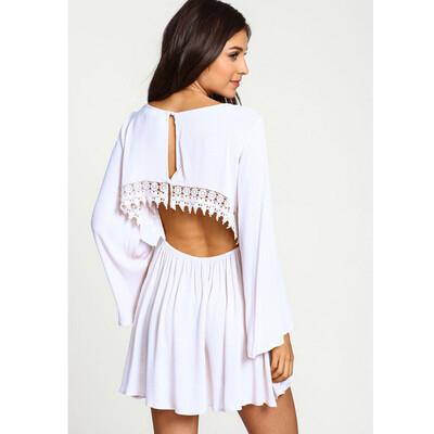 

Naixini Woman'S Long-Sleeved Lace Stitching Sexy Halter Dress