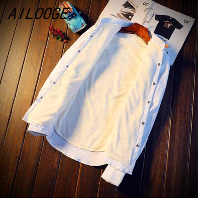 

Mens 2018 New Winter Stand collar Casual Solid color Fleece Corduroy Wool Warm Shirt fashion Male Long Sleeve Shirts blouses