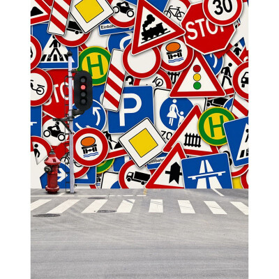 

Traffic Signs Photo Backdrop 57FT Vinyl Fabric Cloth Digital Printing Photo Background s-2240