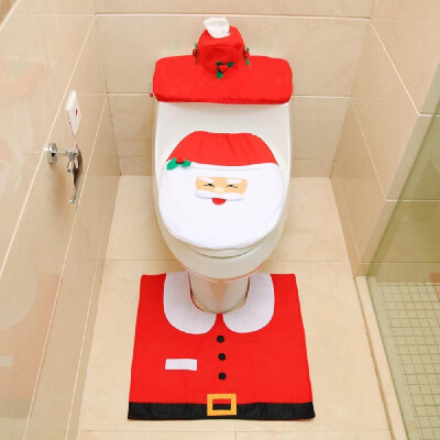 

Christmas Bathroom Decorations Santa Toilet Seat Cover&Rug Foot Pad Set Tank Cover with Tissue Box Holder Household Supplies