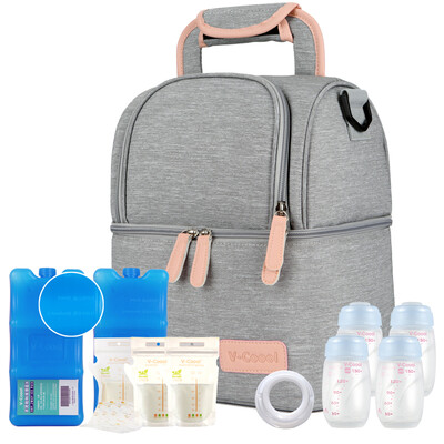 

V-Coool love light luxury outdoor back milk bag ice pack breast milk insulation package soft powder gray 2 blue ice 4 no quail egg storage bottle 30 milk storage bags custom full set
