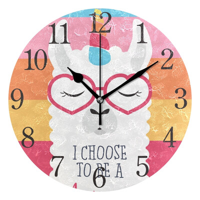 

Wall Clock Cute Fluffy Unicorn Llama Round Wall Clock Arabic Numerals Design