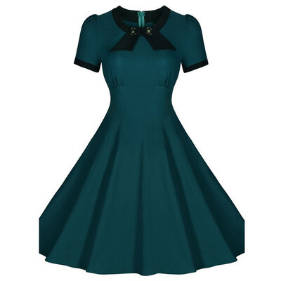 

Women' Fashion Round Neck Was Thin Short-Sleeved Dress Big Swing