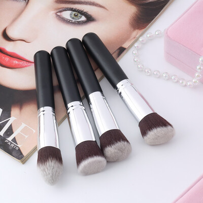 

4Pcs Wood Makeup Brush Kit Professional Cosmetic Set Silver Ferrule Black Black