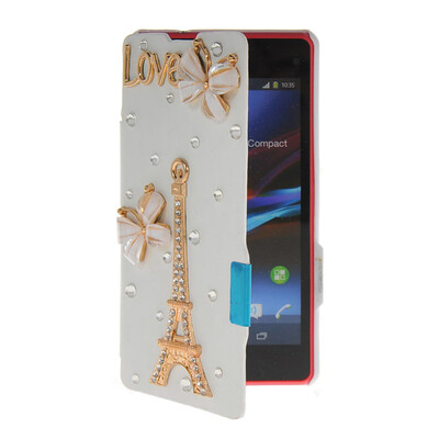 

MOONCASE Rhinestone Crystal Ultre Slim Leather Side Flip Wallet Shell Back ЧЕХОЛ ДЛЯ Sony Xperia Z1 Compact (Mini) White