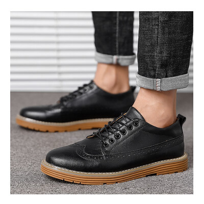 

2018 new spring mens shoes England mens casual shoes leather shoes Korean version of the trend board shoes wild rock carved shoe