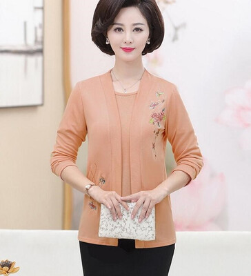 

2018 new mom autumn dress two suits 40 years old 50 years old womens sweater knitted sweater long sleeved coat coat spring