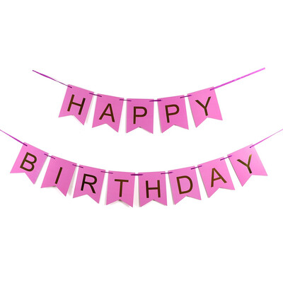 

Pink Happy Birthday Decorations Bunting Banner with Shimmering Gold Letters Birthday Party Supplies