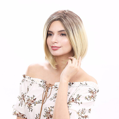 

14" Synthetic Ombre Blonde Short Bob Wig Kanekalon Straight Shoulder Length Bob Wigs For Women Heat Resistant Fiber Fashion 150g