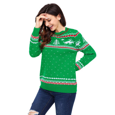 

PREISEI Autumn Winter Sweet Casual Reindeer Print Christmas Sweater Women O-Neck Long Sleeve Knitted Pullover PR27790