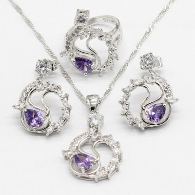 

4 Colors 925 Silver Wedding Jewelry Sets For Women Stud Earrings Necklace Pendant Rings 2018 New