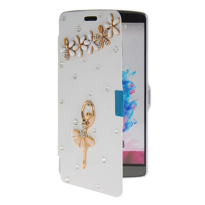 

MOONCASE Bling Rhinestone Crystal Ultre Slim Leather Side Flip Wallet Shell Back ЧЕХОЛ ДЛЯ LG G3 White