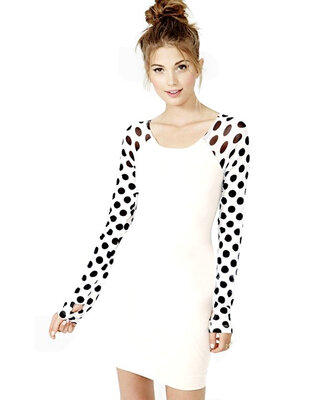 

Stylish Lady Women's New Fashion Long Sleeve Black Dot O-neck Dress