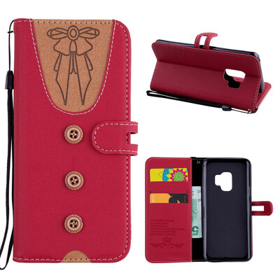 

MOONCASE Samsung Galaxy S9 stitching embossed womens leather case - red