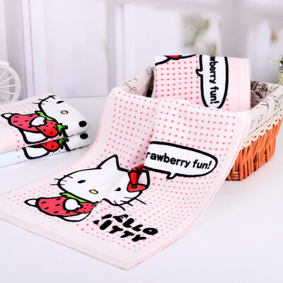 

Matt полотенца текстильного Hello Kitty Hello Kitty Клубничной любовь мультфильм печать хлопок махровых полотенца синего 92g / Статья 34 * 76см