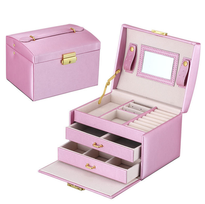 

Crocodile grain PU leather jewelry box three storey Double Drawer jewelry box Princess jewelry collection box