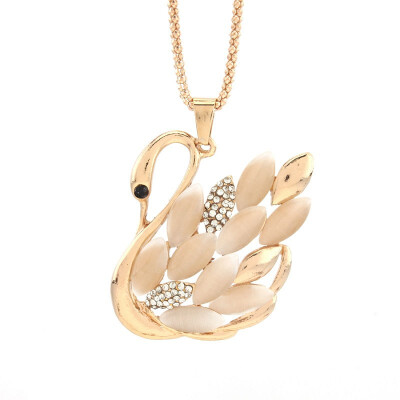 

Faux Cats eye Stone Crystal Women Bib Statement Party Swan Pendant Necklace