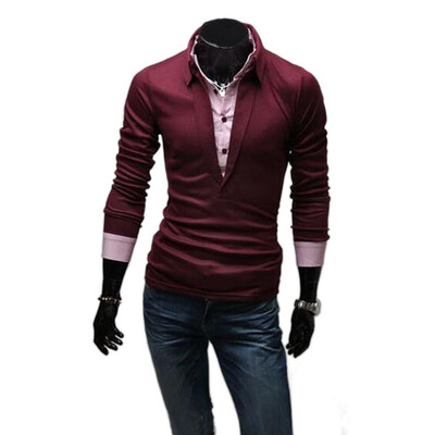 

Zogaa Mens Polo Shirt False Two Piece Stripes Slim Korean