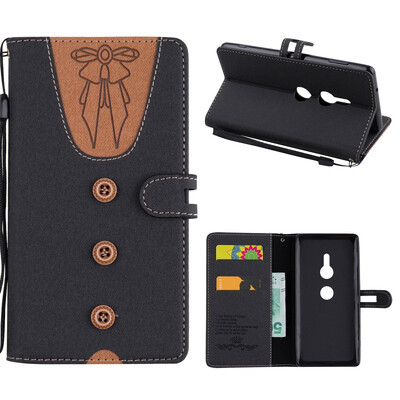 

MOONCASE Sony Xperia XZ2 stitching embossed womens leather case - black