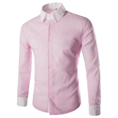 

Zogaa Men's Shirt Pure Color Slim Splice