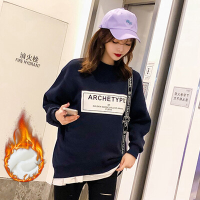 

JOY OF JOY 2018 autumn&winter new plus velvet thick Korean version of Harajuku bf students long-sleeved hooded plus velvet sweater female JWWY188466 Tibetan blue L