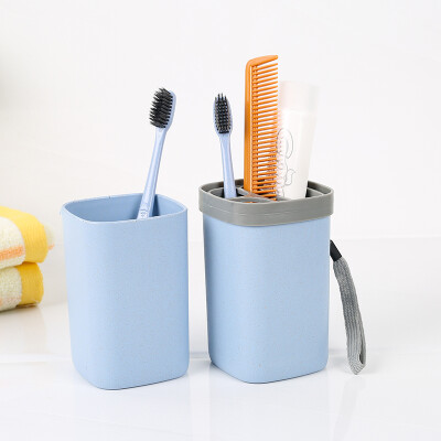 

Xin Yan wheat straw washing cup couple toothbrush cup travel supplies travel portable mouth cup set detachable into two giving 2 toothbrushes Nordic powder