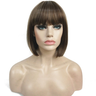 

StrongBeauty Short Bob Wig Point Part Bangs Full synthetic Wigs COLOUR CHOICES