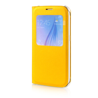 

MOONCASE High grade Leather Side Flip Pouch Shell Back ЧЕХОЛ ДЛЯ Samsung Galaxy S6 Yellow