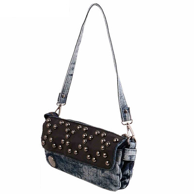 

Women leather handbags fashion denim rivets shoulder bag 2016 new ladies clutch bag handbags small messenger bag