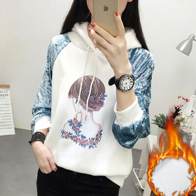 

JOY OF JOY 2018 winter new plus velvet thick sweater womens head hooded Korean version of the new loose student long sleeve female JWWY189341 blue