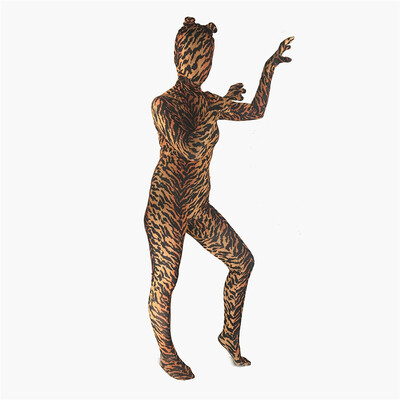 

Womens Fancy Tiger Animal Zentai Full Bodysuit with Ear&Tail Zentai Zebra Lycra Spandex Bodysuits For Halloween Costume