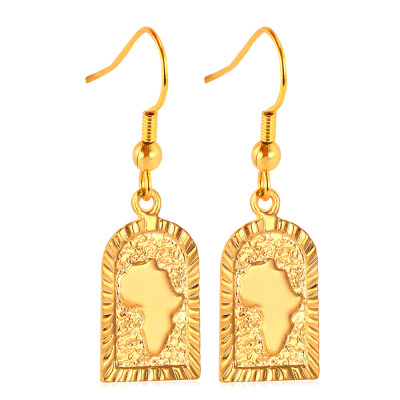 

African Jewelry Wholesale New 2 Colors Platinum/18K Real Gold Plated Hiphop Jewelry Africa Map Drop Earrings For Women