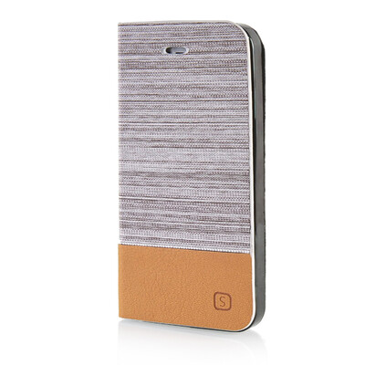 

MOONCASE Canvas Design Leather Side Flip Wallet Pouch Stand Shell Back Case Cover for Apple iPhone 5 / 5S Light Brown
