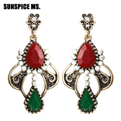 

Ethnic Turkish Women Vintage Long Dangle Earrings Antique Gold Color Water Drop Resin Wedding Earrings Bohemia Jewelry Gift 2018